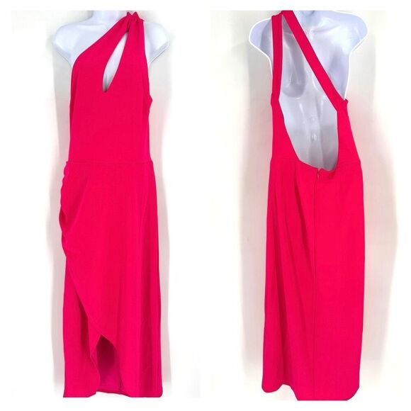 NWT RACHEL Rachel Roy One Shoulder Dress Pink Sizzle XL Elegant Party Cocktail - Picture 2 of 12
